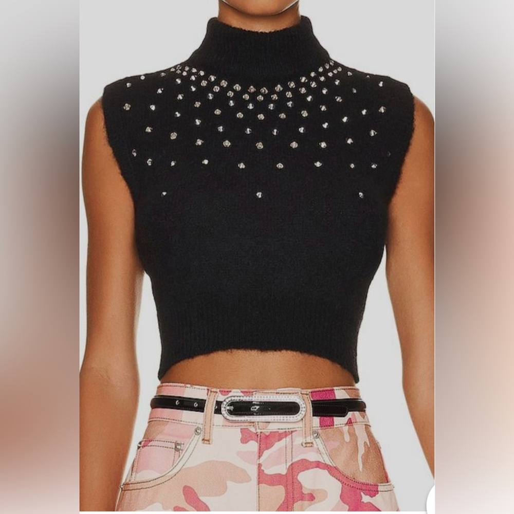 Alessandra Rich Black Embellished Sleeveless Knit Sweater